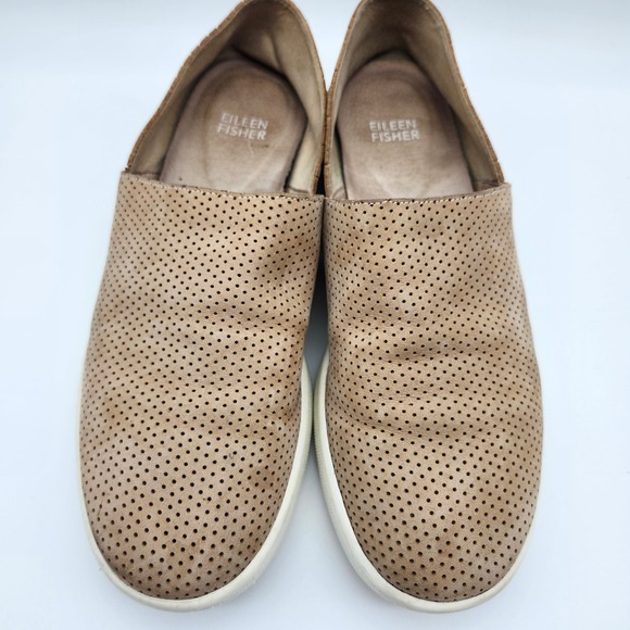 Eileen Fisher Perforated Leather Slip On Sneakers Casual Shoes sz 8 women's tan - Picture 3 of 7